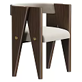 Stylish Dark Brown Wooden Dining Chair With Orange Cushion And Brass Rivets