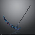 Fantasy Scythe With Blue Blade Red Purple Accents Curved Handle And Glossy Finish