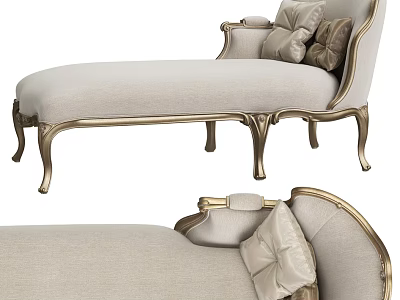 Classic Beige Chaise Lounge With Gold Carved Frame And Decorative Pillows 3d model