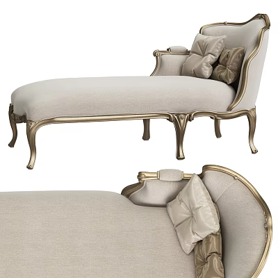 Classic Beige Chaise Lounge With Gold Carved Frame And Decorative Pillows 3d model