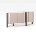Contemporary Light Pink Sideboard With Striped Front Black Frame Black Legs And Golden Trim