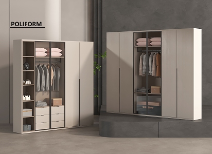 Modern Wardrobe Wood Adult Non-Corner Swing Door 3d model