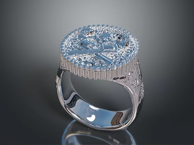 Elegant Silver Ring With Intricate Filigree Design And Diamond Accents Shiny Polished Surface 3d model