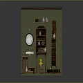Mini Room Interior With Green Wall Wooden Shelf Mirror Sink Stool And Yellow Doll