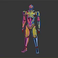 Shiny Yellow Mechanical Robot Character In Standing Pose With Glossy Black Details And Metallic Design