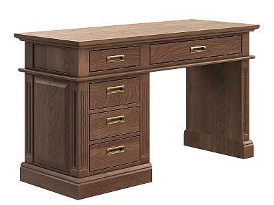 Sturdy Traditional Wooden Desk Featuring Top Two Drawers And Lower Three Storage Drawers 3d model