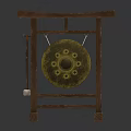 Traditional Brass Musical Gong Instrument with Wooden Frame Stand and Hanging Mallet