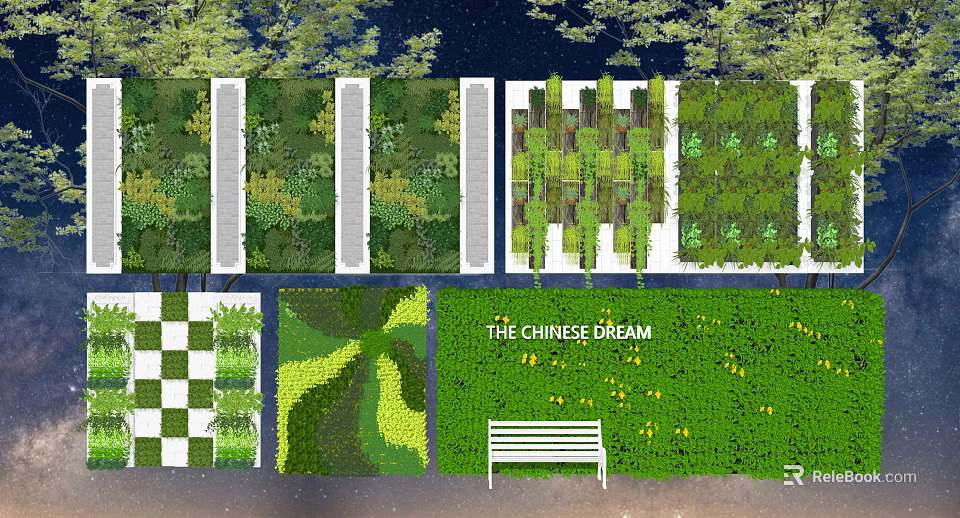 Creative Living Plant Wall Design With Diverse Greenery And Bench Seating 3d model 