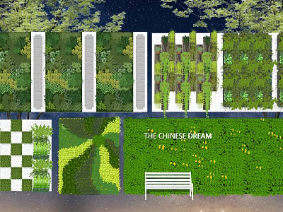 Creative Living Plant Wall Design With Diverse Greenery And Bench Seating 3d model