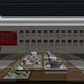 Traditional Artifacts Exhibition Hall With Wooden Display Cases Glass Tops And Wall Decorations