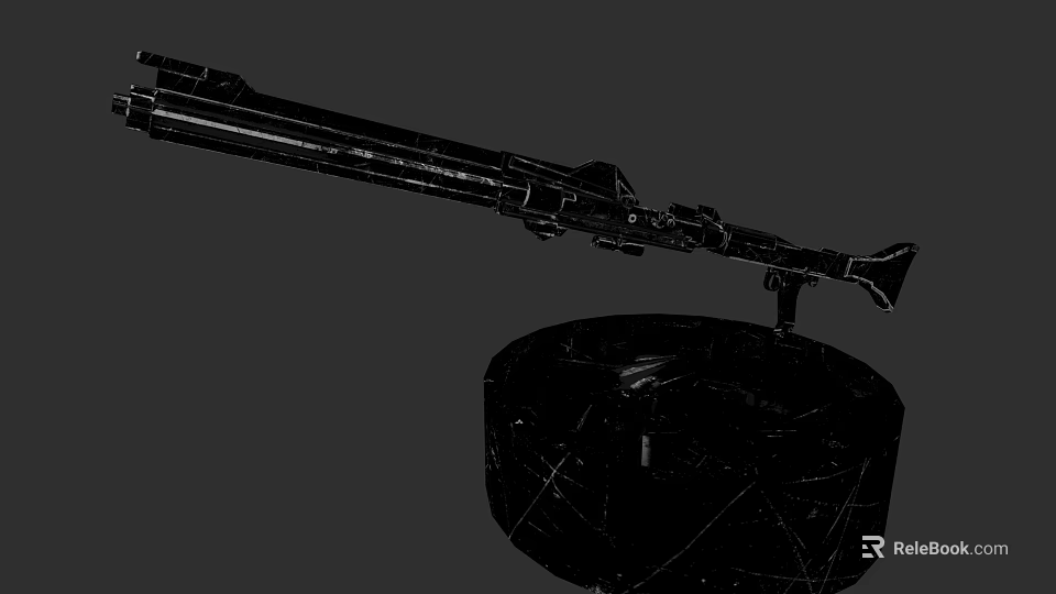Black Machine Gun With Long Barrel And Circular Metal Stand Design 3d model 