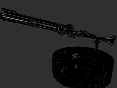 Black Machine Gun With Long Barrel And Circular Metal Stand Design 3d model