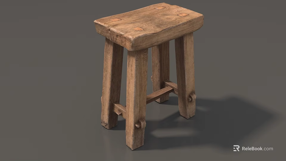 Rustic Wooden Stool With Solid Wood Construction Four Legged Design And Natural Texture 3d model 