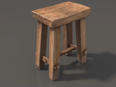 Rustic Wooden Stool With Solid Wood Construction Four Legged Design And Natural Texture 3d model