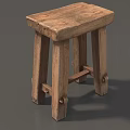 Rustic Wooden Stool With Solid Wood Construction Four Legged Design And Natural Texture 3d model