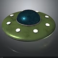 Detailed Green UFO With Shiny Blue Dome And White Circular Spots In Cosmic Background