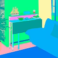 Cozy Living Room with Wooden Sideboard Warm Lighting Beige Sofa and Green Plant