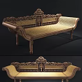 Classic Carved Rattan Sofa With Ornate Golden Frame And Spacious Design