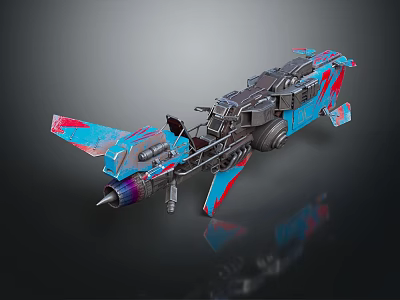 Blue And Red Futuristic Motorcycle With Streamlined Body And Mechanical Details 3d model