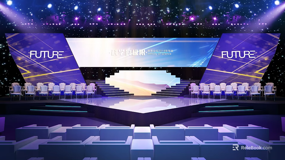 Modern Event Stage With Large Screen Smart Planet Display And Future Letters 3d model 