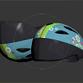Stylish Blue Helmets With Colorful Stripes Ventilation Holes And Black Liner