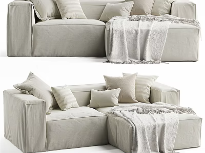 Modern Multi Seater Fabric Sofa With Plush Pillows And Cozy Throw Blanket 3d model