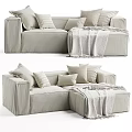 Modern Multi Seater Fabric Sofa With Plush Pillows And Cozy Throw Blanket
