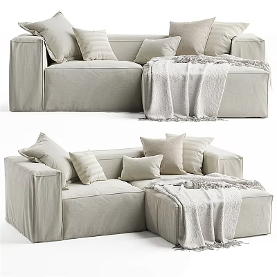 Modern Multi Seater Fabric Sofa With Plush Pillows And Cozy Throw Blanket 3d model
