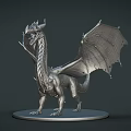Intricate Silver Dragon Sculpture With Detailed Wings Scales And Standing Base