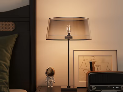 Modern Bedroom Table Lamp With Transparent Shade Astronaut Figurine And Radio 3d model