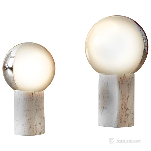 Elegant Modern Table Lamp With Spherical Shade And Marble Base 3d model 