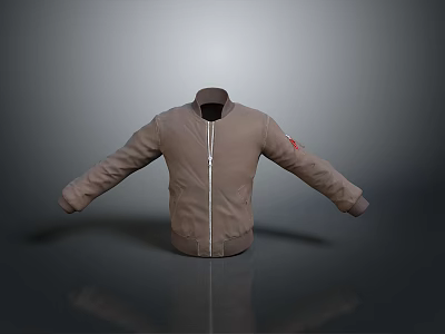 Casual Brown Jacket With Front Zipper And Red Patch On Left Arm 3d model