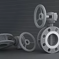 Two Blue Flange Valves With Black Wheel Handles Standing And Lying