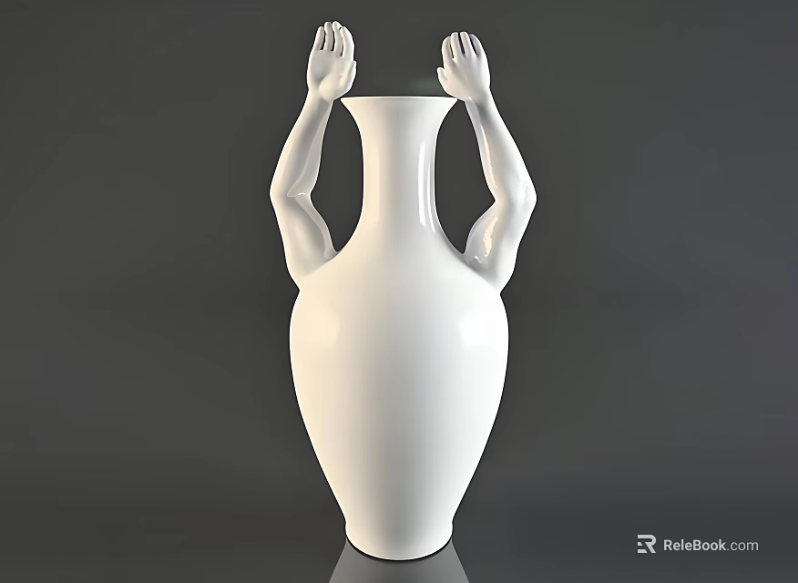 White Vase Sculpture With Human Hand Shaped Design For Modern Decor 3d model