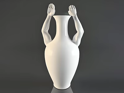 White Vase Sculpture With Human Hand Shaped Design For Modern Decor 3d model