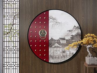 New Chinese Style Round Frame Painting Round Hanging Painting 3d model