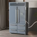 Gray Refrigerator Freezer with Double Doors and Bottom Drawers in Modern Interior with Wooden Floor
