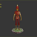 3D Character Model With Bird Inspired Feathered Hat Standing On Green Platform Base 3d model
