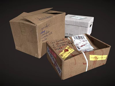 Various Cardboard Boxes Featuring Handwritten Labels Sealed Open And Taped Packages 3d model