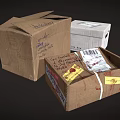Various Cardboard Boxes Featuring Handwritten Labels Sealed Open And Taped Packages 3d model