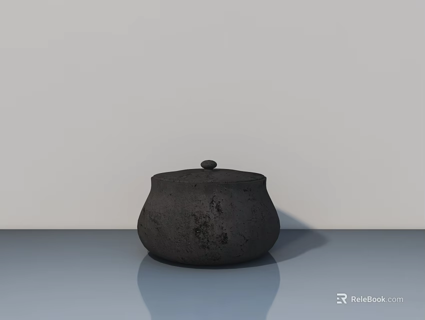 Black Clay Tea Set with Lid on Smooth Surface Minimalist Background 3d model
