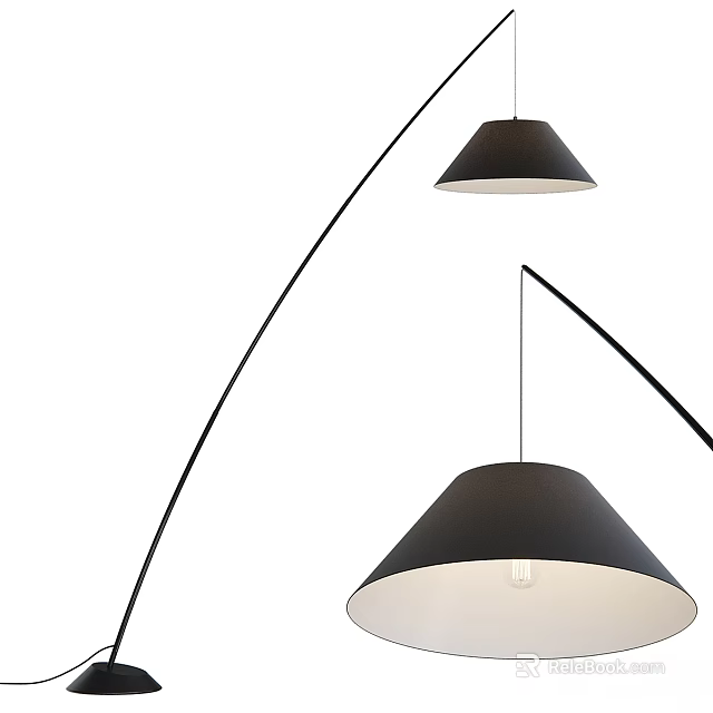 Modern Contemporary Floor Lamp For Indoor Lighting With Black Shade And Curved Metal Stand 3d model 