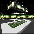 Modern Indoor Exhibition Space With Green Laser Beams White Platform Green Plants And Deer Models