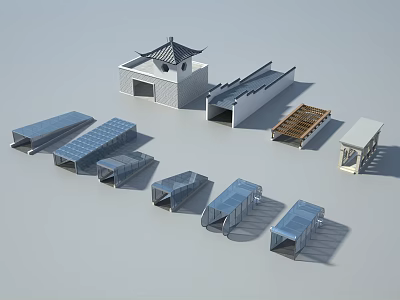 Modern Road Facilities With Different Types Of Bus Shelters Canopies And Passageways 3d model