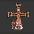 Cartoon Scene of Windmill with Colorful Wooden Structure Small Stairs and Little Door
