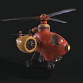 Vintage Red And Yellow Helicopter Toy Model With Rotors And Wheels