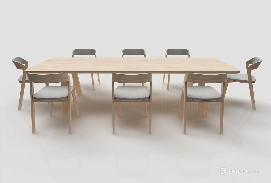 Modern Wooden Dining Table Set With Light Wood Chairs And Upholstered Seats 3d model 