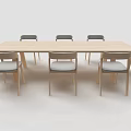 Modern Wooden Dining Table Set With Light Wood Chairs And Upholstered Seats