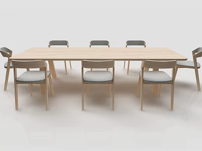 Modern Wooden Dining Table Set With Light Wood Chairs And Upholstered Seats 3d model