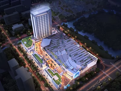 Aerial View Urban Planning Featuring High Rise Building Commercial Center And Green Spaces 3d model